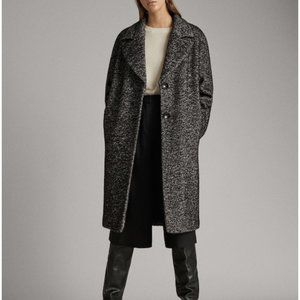 Massimo Dutti Black Tweed Wool Long Coat XS